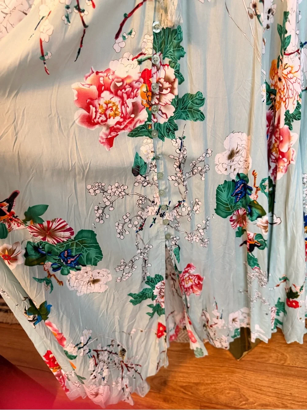 SHEIN Mint Green Floral Maxi Dress with Tie Waist